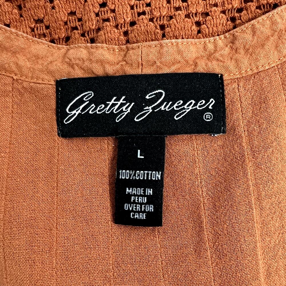 Gretty Zueger 3/4 Sleeve Royal Button Down Cotton Tunic Top Terracota Large - Picture 8 of 9